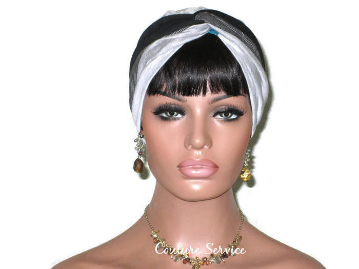 Handmade Striped Rayon Green Twist Turban, Grey Heather and Black - Couture Service  - 2