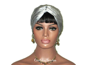 Handmade Leather Look Twist Turban, Liquid Silver - Couture Service  - 2