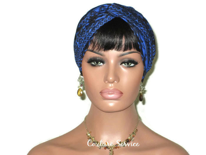 Handmade Blue Royal, Rayon Twist Turban, Black, Tribal Stripe - Couture Service  - 2