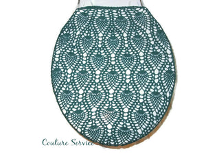 Handmade Crocheted Toilet Tank and Lid Cover, Forest Green