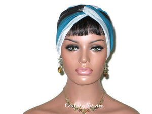 Handmade Striped Rayon Green Twist Turban, White and Black - Couture Service  - 2