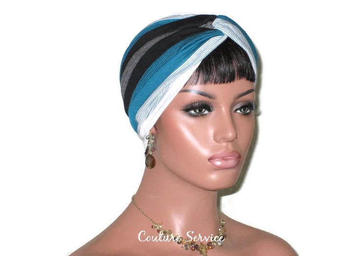 Handmade Striped Rayon Green Twist Turban, White and Black - Couture Service  - 3