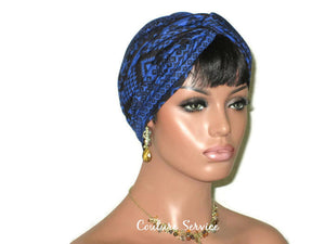 Handmade Blue Royal, Rayon Twist Turban, Black, Tribal Stripe - Couture Service  - 3