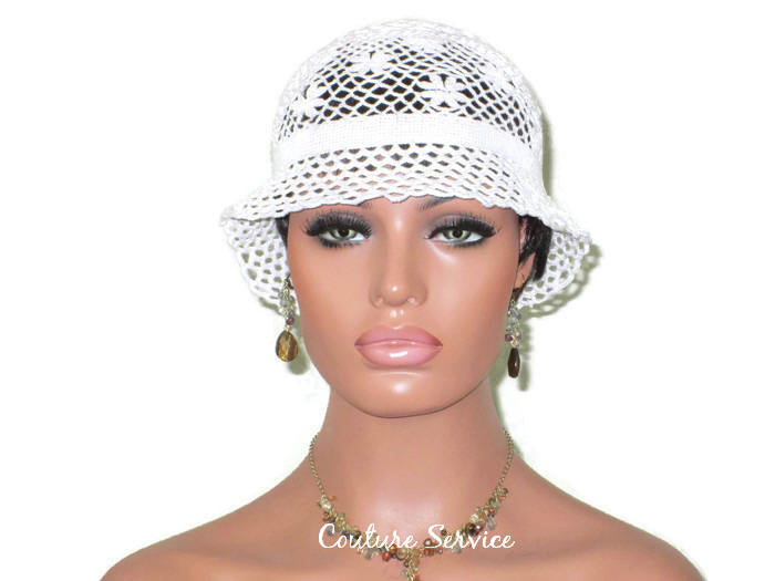 Handmade Crocheted Lace Brimmed Hat, White