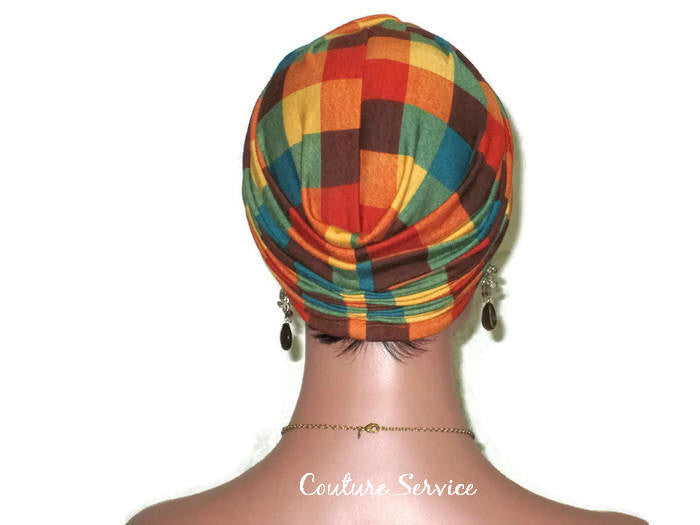 Handmade Plaid Rayon Twist Turban, Orange Multi Colored - Couture Service  - 3
