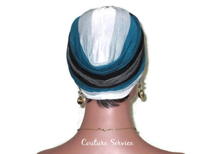 Handmade Striped Rayon Green Twist Turban, White and Black - Couture Service  - 4