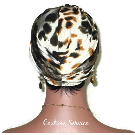 Handmade Cream Twist Turban, Animal Print, Black, Tan - Couture Service  - 3