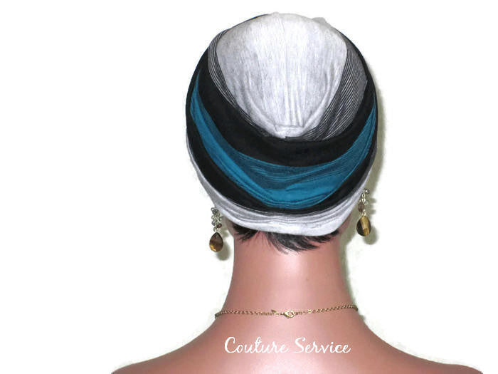 Handmade Striped Rayon Green Twist Turban, Grey Heather and Black - Couture Service  - 4