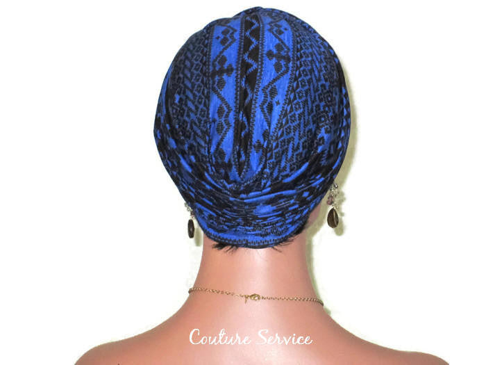 Handmade Blue Royal, Rayon Twist Turban, Black, Tribal Stripe - Couture Service  - 4