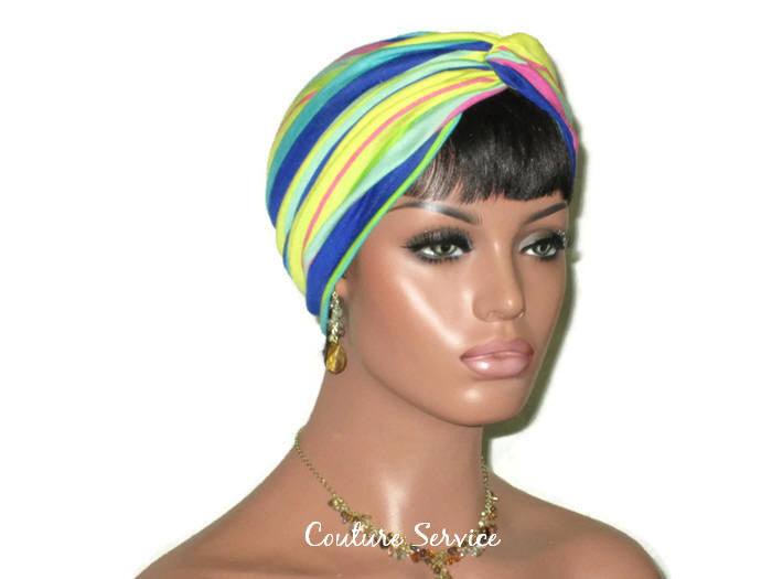 Handmade Striped Rayon Aqua Twist Turban, Yellow, - Couture Service  - 2