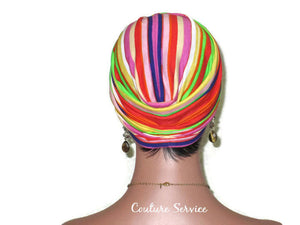 Handmade Striped Rayon Purple Twist Turban, Orange - Couture Service  - 4