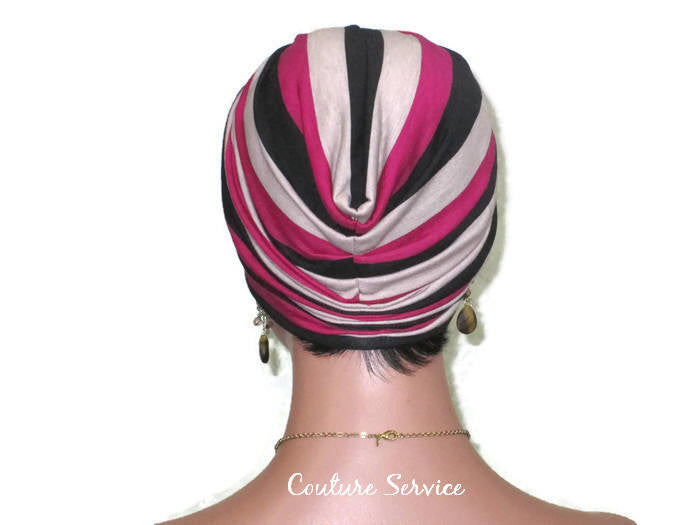 Handmade Striped Rayon Magenta Twist Turban, Taupe - Couture Service  - 4