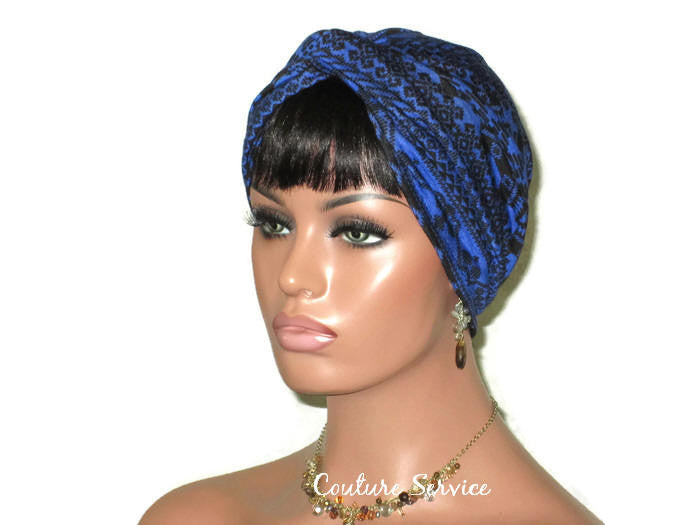 Handmade Blue Royal, Rayon Twist Turban, Black, Tribal Stripe - Couture Service  - 1