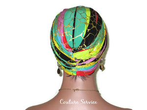 Handmade Metallic Gold Twist Turban, Green Stripe - Couture Service  - 3
