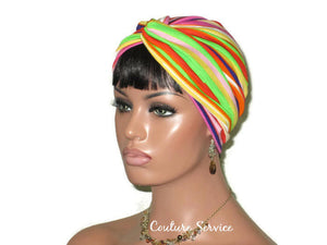 Handmade Striped Rayon Purple Twist Turban, Orange - Couture Service  - 1