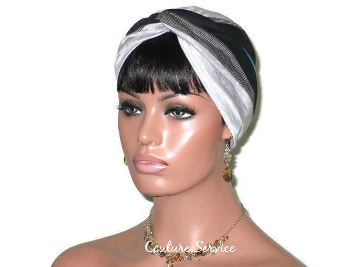 Handmade Striped Rayon Green Twist Turban, Grey Heather and Black - Couture Service  - 1