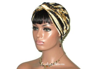 Handmade Gold Twist Turban, Black, Zebra Animal Print - Couture Service  - 1