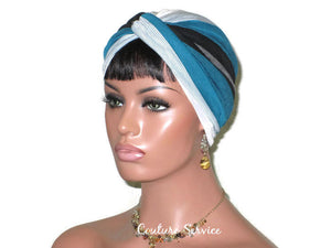 Handmade Striped Rayon Green Twist Turban, White and Black - Couture Service  - 1