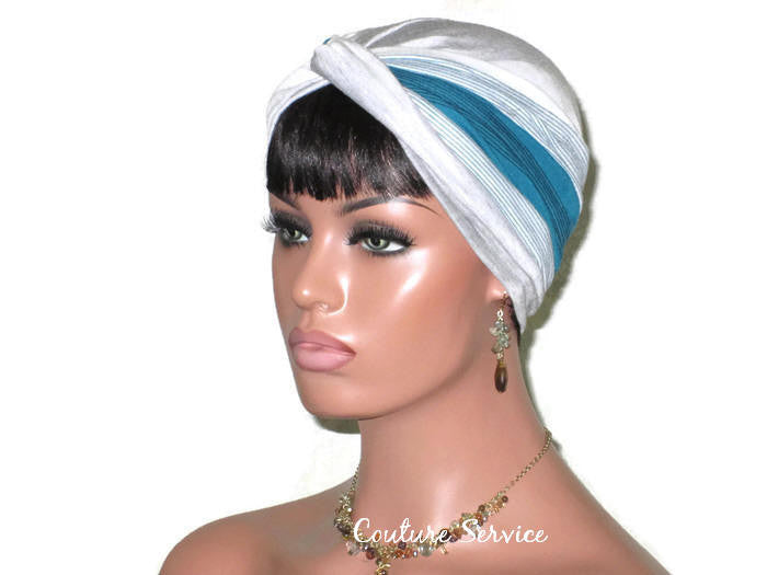 Handmade Striped Rayon Green Twist Turban, Grey Heather - Couture Service  - 1