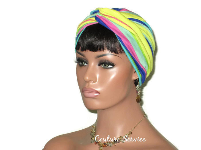 Handmade Striped Rayon Aqua Twist Turban, Yellow, - Couture Service  - 4