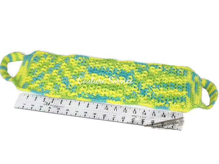 Handmade Crocheted Back Scrubber, Yellow, Lime, and Green Variegate