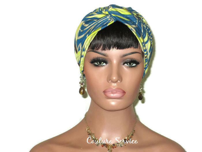 Handmade Teal Rayon Twist Turban, Abstract, Lime - Couture Service  - 1