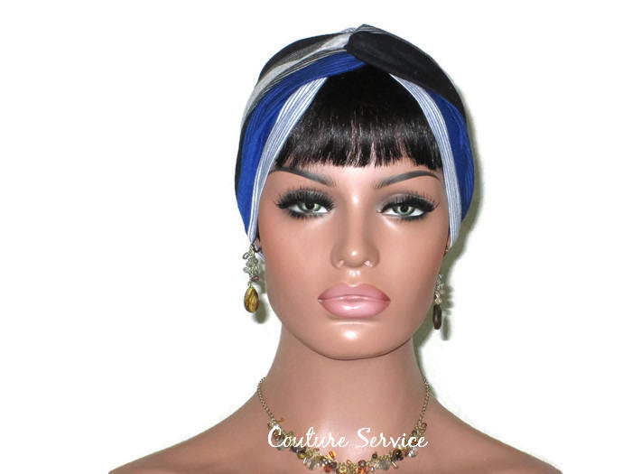 Handmade Striped Rayon Blue Twist Turban, Grey Heather and Black - Couture Service  - 2