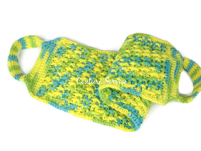 Handmade Crocheted Back Scrubber, Yellow, Lime, and Green Variegate