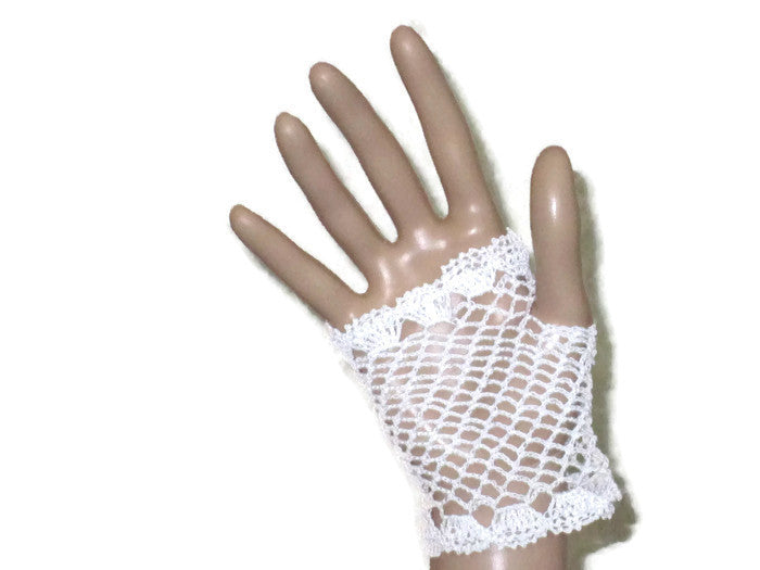 Handmade Crocheted Fingerless Lace Gloves, White
