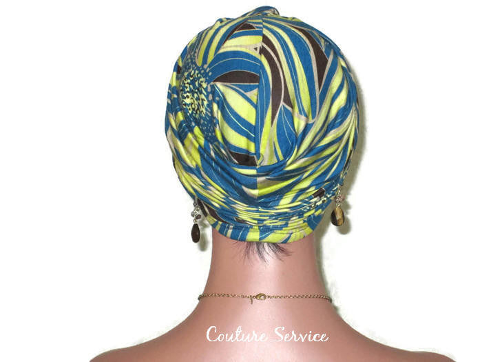 Handmade Teal Rayon Twist Turban, Abstract, Lime - Couture Service  - 3