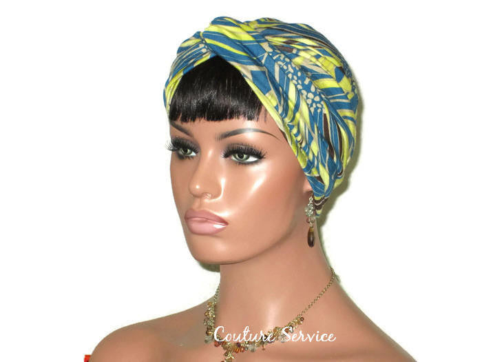 Handmade Teal Rayon Twist Turban, Abstract, Lime - Couture Service  - 4