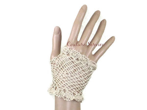 Handmade Crocheted Fingerless Lace Gloves, Natural