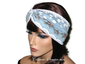 Handmade Blue Bandeau Headband Turban, Lace, Rayon - Couture Service  - 2