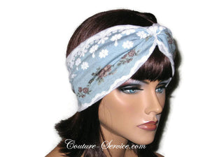 Handmade Blue Bandeau Headband Turban, Lace, Rayon - Couture Service  - 4