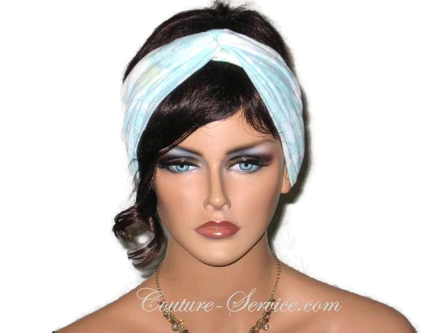Handmade Blue Bandeau Headband Turban, Light Blue, Rayon Burnout - Couture Service  - 1