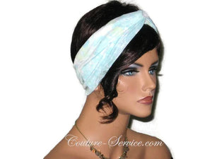 Handmade Blue Bandeau Headband Turban, Light Blue, Rayon Burnout - Couture Service  - 2