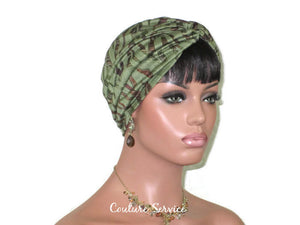 Handmade Green & Brown Rayon Twist Turban