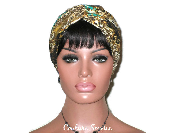 Handmade Green Twist Turban, Kelly, Gold Shimmer - Couture Service  - 4