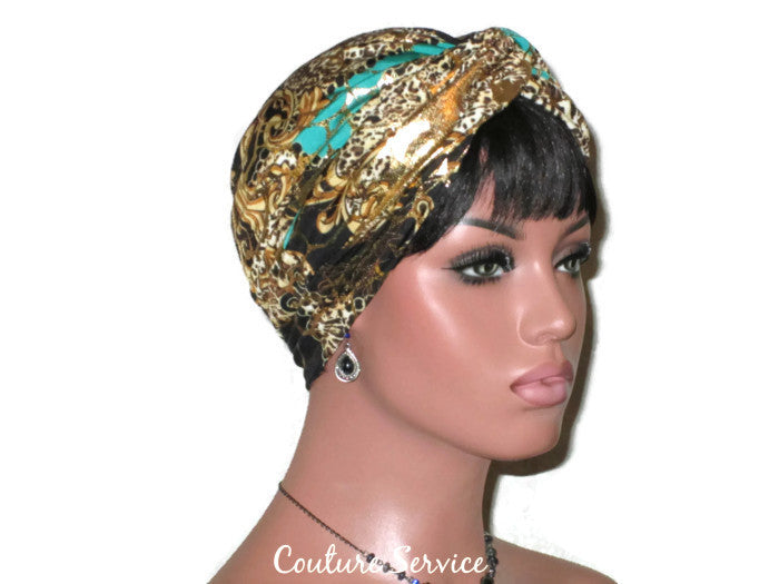 Handmade Green Twist Turban, Kelly, Gold Shimmer - Couture Service  - 1
