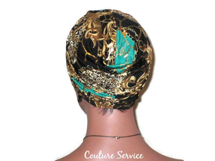 Handmade Green Twist Turban, Kelly, Gold Shimmer - Couture Service  - 3