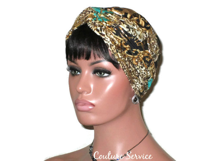 Handmade Green Twist Turban, Kelly, Gold Shimmer - Couture Service  - 2