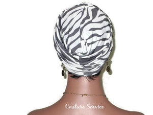 Handmade Grey Twist Turban, Cream, Zebra Animal Print - Couture Service  - 3