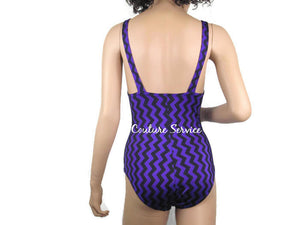 Handmade Purple & Black Zig Zag, One Piece Swimwear