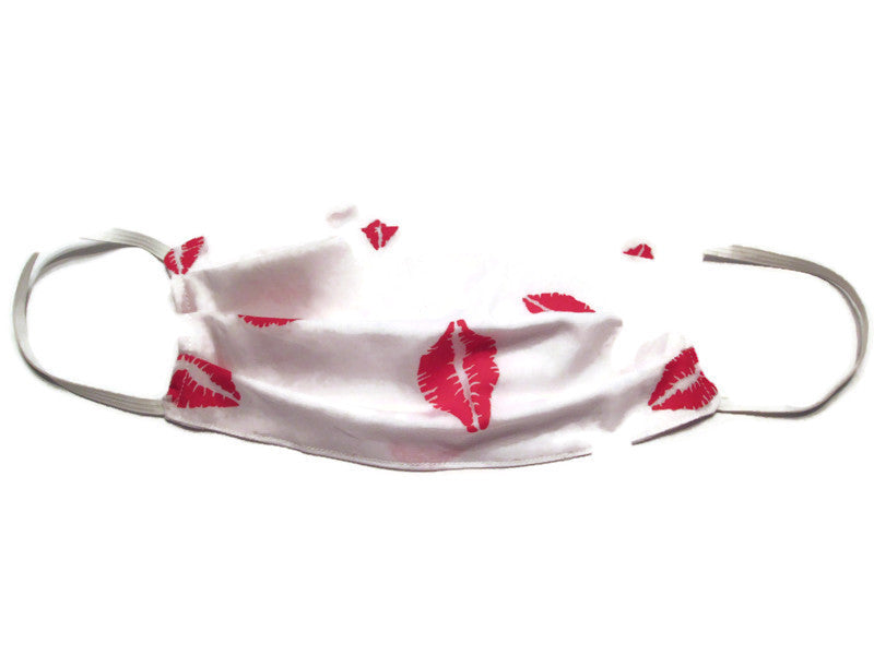 Handmade 100% Cotton Face Mask, Reversible  Very Lightweight White & Red Print