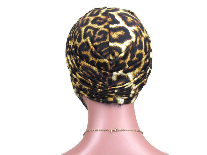 Handmade Gold & Black Twist Turban & Full Face Mask, Animal Print