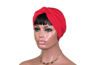 Handmade Red Cotton Lycra Twist Turban with Optional Face Mask