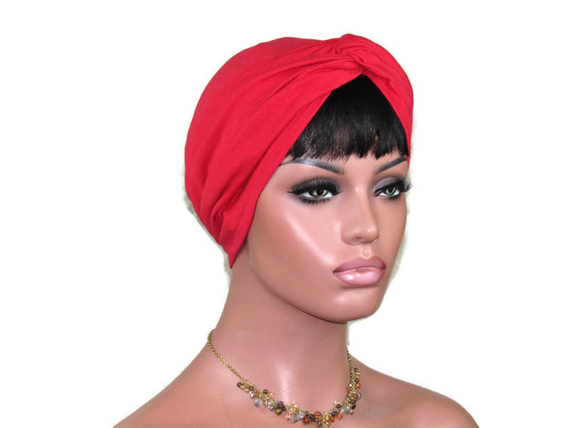 Handmade Red Cotton Lycra Twist Turban with Optional Face Mask