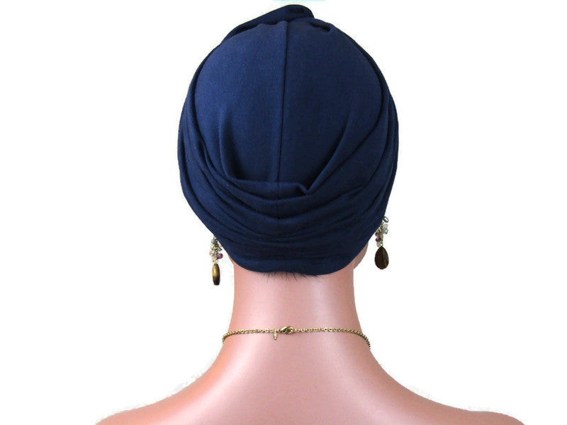 Handmade Navy Blue Twist Turban, Cotton Lycra