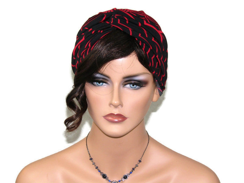 Handmade Red & Black Abstract Twist Turban & Face Mask Set