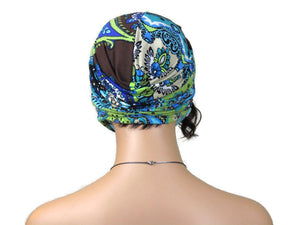 Handmade Lime & Brown Paisley Abstract Twist Turban, & Full Mask Set